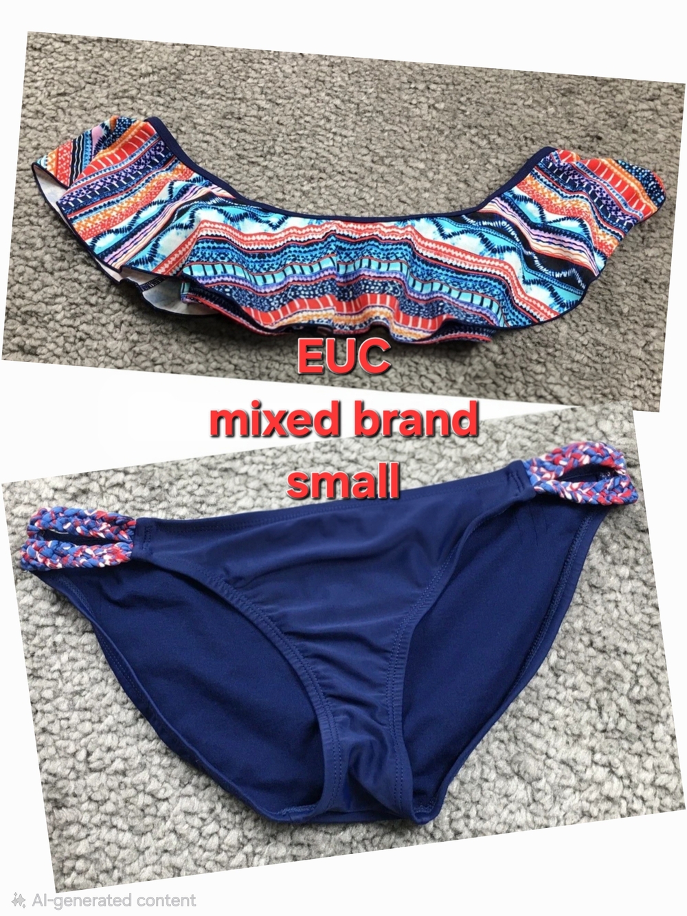 EUC Multicolor Ruffle Top Bikini